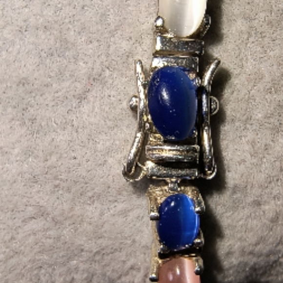 Sterling Silver & Cat's Eye Glass Link Tennis Bracelet - Picture 11 of 13